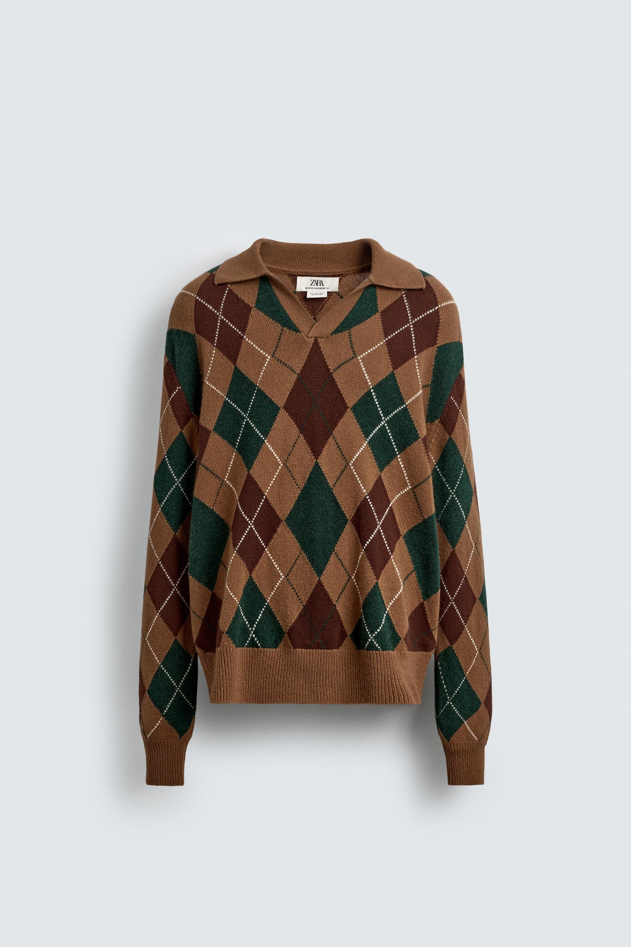 100% WOOL DIAMOND KNIT POLO SHIRT